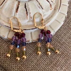 Premier Designs Jewel Tone Multicolor Beaded Dangle Earrings.